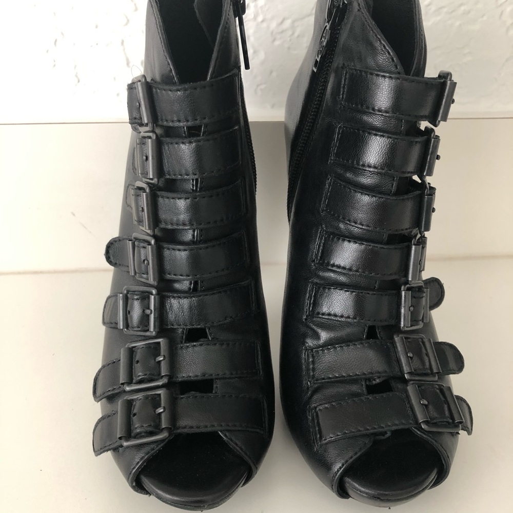 Ash black leather ankle bootie peep toe